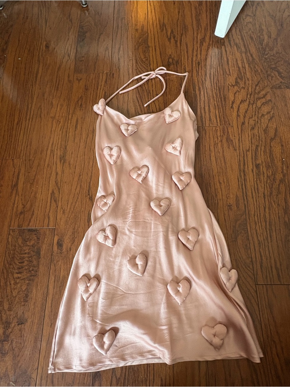 Lirika Matoshi Blush Pink Satin Heart Appliqué Mini Dress